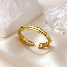 1枚复古绿色锆石邪眼戒指，女士不锈钢18K镀金竹骨戒指，低过敏防水首饰，圣诞节、生日、新年礼物