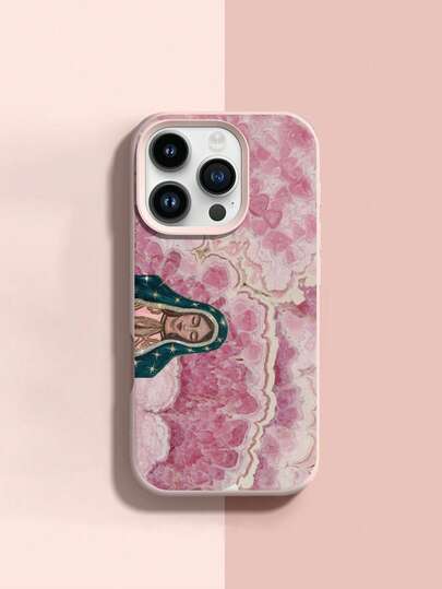 1 pieza Funda de teléfono resistente al choque de material de silicona con patrón de diosa floral y agujero grande de color rosa, adecuada como regalo de vacaciones, compatible con Apple Xs/Xsmax/Xr/11 12 13 14 15 16pro/Promax/14 15 16plus/17, unisex