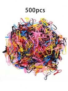 100/500/1000个/套 女士彩色发圈，迷你弹力发带，一次性小号橡皮筋，简约纯色发饰，日常使用，马尾辫，婚礼发型，发圈，发绳 - 彩虹色 - 查看 16