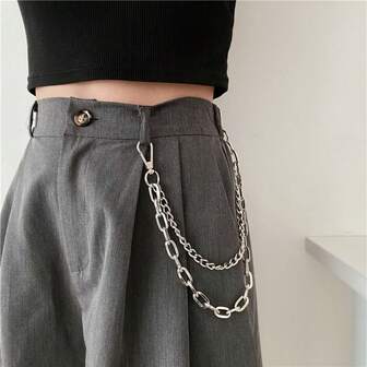 1pc Silvery Metal Waist Chain Hip Hop Punk Style Pants Skirt Chain Belt, Chic Hanging Accessory