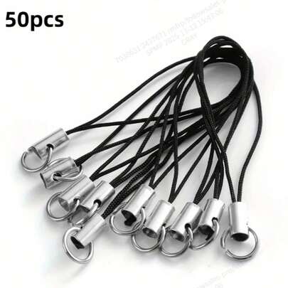 50Pcs Black Nylon Keychain Straps Durable Non-Elastic Cord For DIY Pendant Phone Chain Craft Supplies
