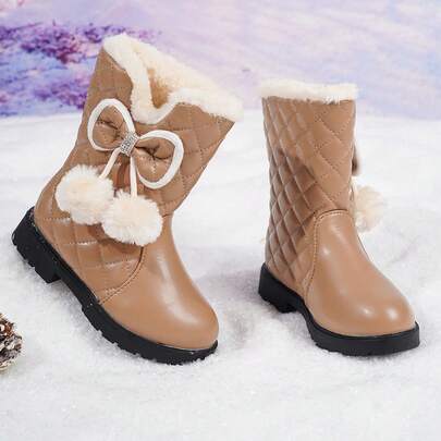 1 Pair Girls' Warm Thermal Lined Mid-Calf Snow Boots, Comfortable Casual Slip-Resistant Flat Boots For Autumn/Winter
