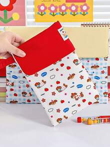 1个红色苹果狗图案A4学生文件袋，大容量按扣式文件收纳包，可存放计算器、笔记本和笔 - 适合学校、办公室和旅行 - 适合学生、专业人士、男士和女士，学校文具收纳盒，多功能收纳盒，铅笔盒 - 彩色 - 查看 9