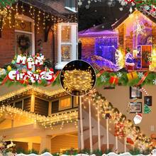 300LEDs/33Ft IP54 Waterproof Christmas Icicle Lights Outdoor, 8 Modes Timer Clear Wire With Warm White LED Decor For Porch Fence Roof, Indoor Holiday Decorations - 暖白色 - 查看 3