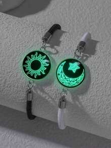 一对欧美时尚日月图案不锈钢宝石友谊手链，夜光手链 - 彩色 - 查看 10