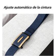 1PC Cinturón de lona con hebilla automática para hombre + 3,8 cm de ancho + Disponible en varios colores Adecuado para uso diario / informal de negocios + Resistente al desgaste y duradero + Hebilla automática para mayor comodidad Ajuste flexible + Se adapta a varios estilos de pantalones Accesorio práctico - Azul - Ver 5