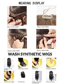 Synthetic  Loose Deep Wave Hair Weave Bundles 14Inch 6pcs/Pack 300g Body Wavy Bundles Hair Extensions For Women Daily Party Christmas And New Year - 黑色 - 查看 8