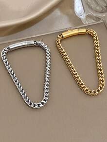 1 pièce Bracelet chaîne cubaine de luxe en acier inoxydable plaqué or 18 carats, cadeau pour femme, mère, Noël, festival, Thanksgiving, carnaval, mariage, rave/bal de promo/fête/accessoires quotidiens, cadeau pour anniversaire, Saint-Valentin, bijoux bohèmes, cadeaux pour demoiselles d'honneur - Multicolore - Voir 2