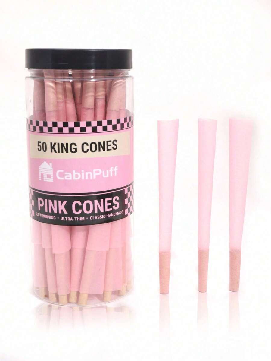 50 Pack Cabin Puff Cones Classic King Size Pink-Slow Burning Pre Rolled Cones With Tips & Packing Tubes Included,Christmas Present.50 Cabin Puff King Pre-Rolled Cones.Cones Inside Come In 25 STACKS Of 2 Cones Resulting In 50 Total Cones.Rolling Paper Gift. - Pink - View 1
