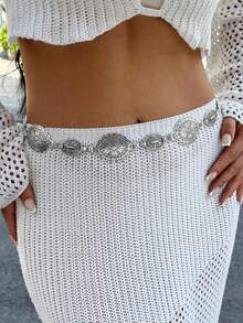 1pc Women's Fashion Metal Body Chain Belt, Vintage Bohemian , Matching Dresses And Suits,, Suitable For Women's Parties, Gatherings, Daily Wear, Music Festival, And Gifts - 銀色 - 查看 1