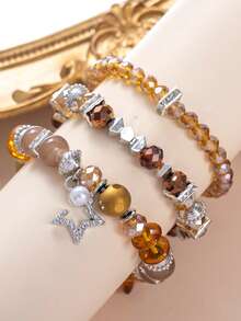 1Pc Boho Floral Silver Plated Charm Braided Bracelet, Women Jewelry, Friendship Day Gift