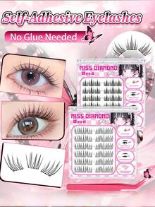 2 Boxes Self-Adhesive Cluster False Eyelashes Natural Look Lashes, Individual Eyelashes No Glue Needed, Reusable DIY Eyelashes For Women & Pros, DIY Makeup, Anime Style, Easy To Use For Beginner, False Eyelashes Lash Clusters,Eyelash Clusters,Individual Eyelashes,Lashes,Fake Lashes