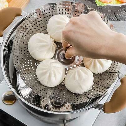 1/3件套多功能不锈钢折叠蒸笼托盘，可扩展蒸笼，可扩展水果盘，小型蒸包蒸笼架，蒸笼，蒸笼抽屉，蒸笼架