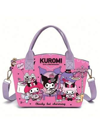  1 PC Sanrio Cute Pastel PU Crossbody Bag With Zipper Closure - Large Capacity Purse With Heart & Character Prints - Pink, Blue, Purple, Black & White - Stylish & Practical Everyday Handbag For Girl, Teens, - Durable Lining & Golden-Tone Hardware - Official Sanrio Licensed, Designer Bags For Girl High Quality, Luxurious Bag For Girl,