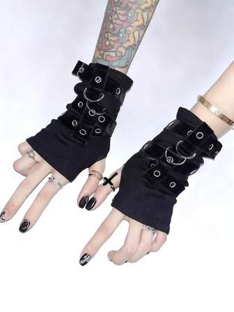1Pair New Original Y2K Girl Subculture Harajuku Gloves Metal Straps Half-Finger Street Punk Goth Dance Arm Sleeves+Winter Gear+Gloves Bear+Christmas
