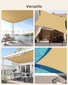 Vela de Sombra de 3 x 3 m, Tejido HDPE de Protección Solar, Transpirable, Permeable al Agua, Terraza, Jardín, Balcón, Camping, Cuadrada, Cóncava, Cuerdas de 2 m, Amarillo Arena - Giallo Sabbia - Visualizzare 2