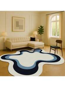1pc Artistic Wave Carpet, Large Area Living Room Carpet, Creative Blue & White Color, Soft & Fluffy Bedroom Decor Carpet, Fashionable Lounge Carpet, Asymmetrical Shape, Anti-Slip Mat For Closet, Study, Office - Navy Blue - View 5