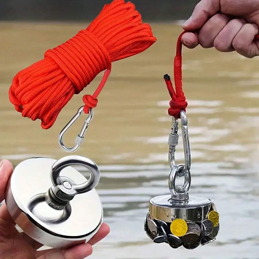 2pcs Magnetic Fishing Kit, Includes 1000cm/393.7in Rope, High-Quality Magnets For River And Magnetic Fishing, Suitable For River Magnetic Fishing, Lake Recovery, Load Suspension And Magnetic Fixing, Rescue, Treasure Hunting