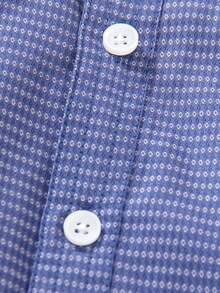 1pc Navy Blue Jacquard Fabric Casual Embroidered Long Sleeve Lightweight Shirt For Toddlers & Little Kids, Suitable For Birthday Party, Evening Event, Christening, And Baby Baptism, Spring/Autumn