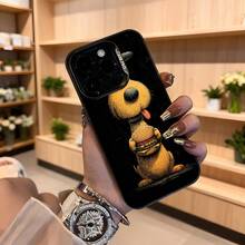 Cubierta de telefono con diseño de perro comiendo hamburguesa negra para mujer estilo divertido y creativo ideal para uso diario y regalos Aplicable a los teléfonos de la serie Apple y Galaxy - Negro - Ver 4