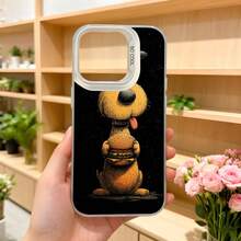 Cubierta de telefono con diseño de perro comiendo hamburguesa negra para mujer estilo divertido y creativo ideal para uso diario y regalos Aplicable a los teléfonos de la serie Apple y Galaxy - Negro - Ver 5
