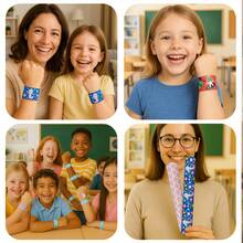 SHINDEL 96 Pcs Slap Bracelets For Kids, Slap Bracelets Bulk Party Favors For Kids 8-12 Assorted Snap Bracelets Mermaid Comics Tie Dye For Party Favors Classroom Prizes Exchanging Gifts, Party Favors, Christmas Gift, Children's Interactive Toys - 彩色 - 查看 5