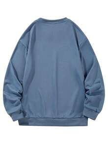 Christmas Outfit Womenchristmas Outfit WomenMen's Solid Color Pullover Sweatshirt, Casual Everyday Wear, For FallLoose And Comfortablewomen Winter Clotheswinter Clothes For Women - 霧霾藍 - 查看 3