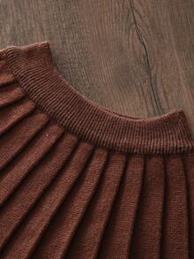 女童可爱荷叶边蝴蝶结领长袖上衣和百褶裙两件套，秋冬款 - 咖啡棕 - 查看 8