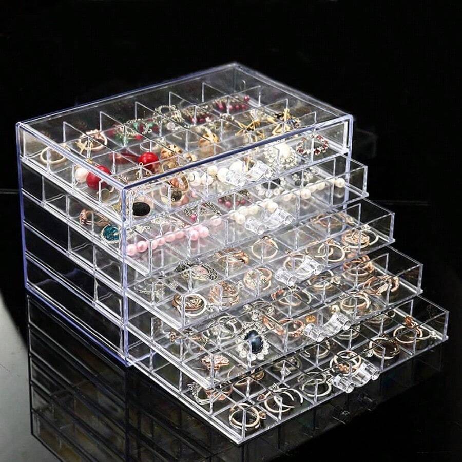 Earring Storage Box Organizer Acrylic Jewelry Storage Box Holder 5 Drawers Transparent Jewelry Display Stand With 120 Small Compartments Gift Boxes For Women Girls Clear - Clear - View 1