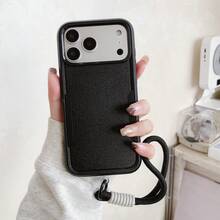 1pc 2-In-1 Dual Layer Anti-Scratch Anti-Fingerprint + Braided Wrist Strap Rugged Phone Case, Compatible With Apple, And More - Black - View 5