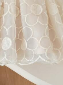 Baby Girls' Cute Solid Color Faux Fur Collar Long Sleeve Single-Breasted Cardigan Paired With Solid Color Round Neck Sleeveless Bow A-Line Mesh Floral Dress With Back Zipper, 2-Piece Fashion Warm Outfit For Toddler Girls, Suitable For Daily, Party, Outing In Autumn/Winter - Apricot - View 8