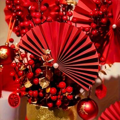 6Pcs Folding Fan Flower Set Round Pattern Paper Garlands Decoration For Wedding Graduation Events