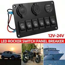 6 Gang Rocker Switch Panel LED Digital Voltmeter Waterproof Car Marine Circuit Breaker Dual USB Ports ON/OFF Lights 12V 24V For Marine Car Boat Trailers - 黑色 - 查看 7