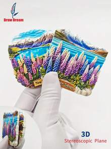1个新西兰3D立体冰箱贴，展现蒂卡波湖和雪山美景，高浮雕风景装饰，创意家居装饰，旅行纪念品，独特旅行收藏礼品 - 彩色 - 查看 3