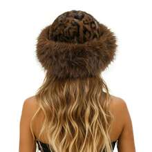 Women's Plush Woolen Hat With Sheep Print, Warm And Soft, Adjustable, Perfect For Winter And Spring, Christmas, New Year's, Thanksgiving, And Valentine's Day.Mother's Day,Mom,Mother's Day Gift,Flower,Jewelry,Mother's Day Decorations,Mother's Day Party Supplies,Women,Pink,Gift Set - 棕色 - 查看 2