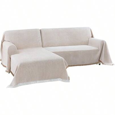 Waffle Sectional Couch CoverCotton Blend L Shape Sofa Cover Couch Protector Washable 2 Pieces Large Throw Couch Blanket Sofa Slipcover For Sectional Sofa 180x300cm + 160x279cm Khaki