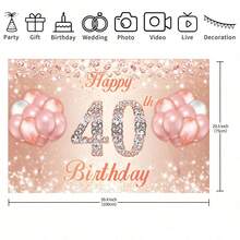 40th Birthday Rose Gold Banner With Cheerful 40th Anniversary Background And Colorful Paper Balloons, Suitable For Women's 40th Birthday Pink Party, Bachelorette Party, Anniversary Celebration, Birthday Decor Background Gift, With Glitter Sprinkles - Multicolor - View 5