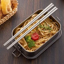 Set di bacchette in lega di titanio, set di bacchette in acciaio inossidabile, finitura opaca antiscivolo, riutilizzabili, lavabili in lavastoviglie, facili da pulire, stoviglie di alta qualità per uso domestico - Bacchette - Visualizzare 5