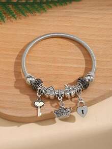Christmas Charm Bracelet Gold Heart & Silver Bow Plated Crown- Friendship Bracelets Adjustable Snake Chain With Beads & Crystals-DIY Jewelry Gift Set For Women & Girls, Birthday & Holiday Gifts - Nhiều màu - Xem 10