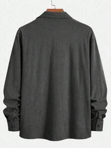 Áo sơ mi nam thời trang bằng vải nhung kẻ, cổ bẻ, cài cúc phía trước, tay dài, thiết kế hai túi, phù hợp cho phong cách thường ngày, sành điệu, tối giản, đi làm, thời trang đường phố, mùa xuân và mùa thu, món quà tuyệt vời dành cho nam giới! - Màu xám đen - Xem 3