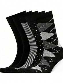 5 Pairs Assorted Color Men's Mid-Calf Socks, Casual Business Sports Long Socks, Fashion Versatile Breathable Comfortable Polka Dot & Striped Moisture-Wicking High-Quality Socks, Suitable For Daily Wear, Spring/Autumn/Winter - Multicolor - View 6