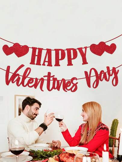 1pc Happy Valentine's Day Banner, Red Heart My Valentine's Day Celebration Backdrop Decoration Banner, For Valentine's Day Party, Anniversary Party Decor