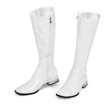 Women Knee High Boots Comfy Flat Heel Vintage Square Toe Fall Winter Solid Side Zipper Boots - trắng - Xem 1