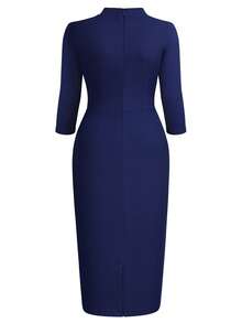 MIUSOL Zip Back Tie Neck Pencil Dress - 藏蓝色 - 查看 8