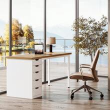 Tribesigns Modern Simple Computer Desk, 47 Inches PC Desk With 5 Reversible Drawers, Rustic Brown Study Writing Table Workstation For Home Office Small Spaces (Light Brown+White) - Light Brown & White - View 3