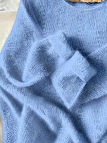 Solid Color Casual Pullover Sweater - Blue - View 2