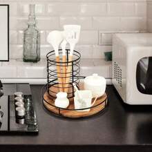12 Inch Lazy Susan Turntable For Table, Kitchen Rustic Brown Turntable Organizer With Steel Frame, 360 Degree Decorative Lazy Susan For Countertop Cabinet Or Centerpieces - Gỗ nâu - Xem 4