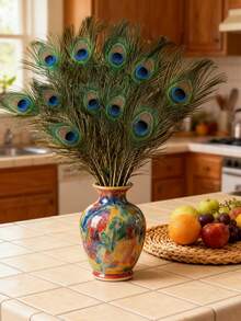 50/25 piezas a granel de plumas de pavo real falsas de alta calidad - Plumas simuladas de lujo elegante bohemio, perfectas para decoración de mesa de boda, relleno de jarrones, accesorios para el hogar, manualidades DIY y adornos navideños para fiestas - Multicolor - Ver 1