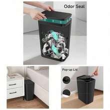 - cubeta de basura de bao con tapa, 4 galones/ 15 litros, cubeta de basura pequeo a presin, papelera de plstico con tapa desplegable para recmara, sala de estar, oficina negro - negro + 1 - Ver 1