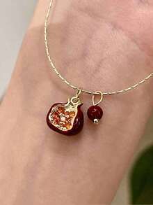 1pc Vintage Style Pomegranate Pendant Necklace, Fashion Elegant Collarbone Chain Bridal Fashion Accessories, Women'S Dating Party Jewellery, Gift - 彩色 - 查看 3
